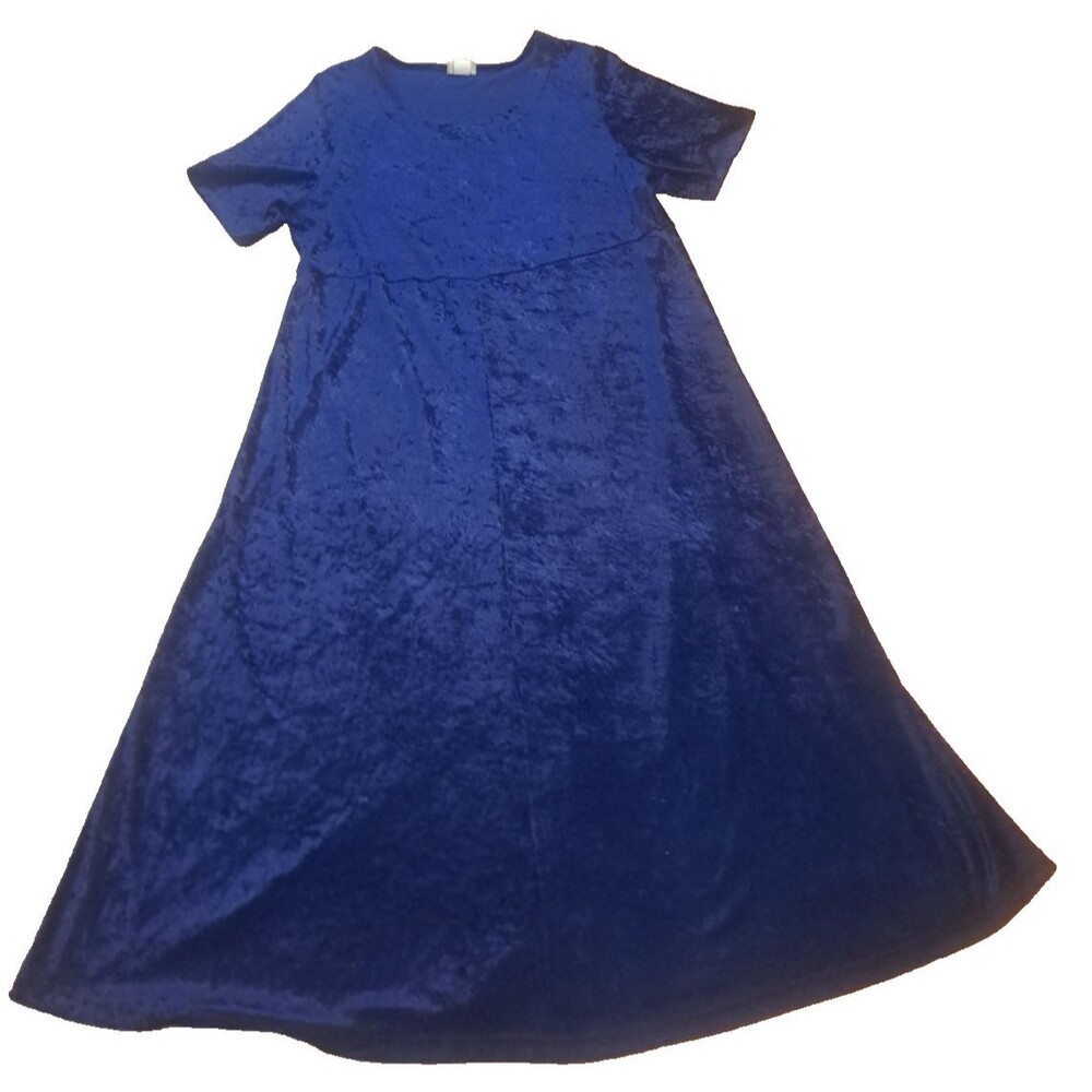 Blue Crushed Velvet Burnout Maxi Dress Short Sleeve Cottage Whimsigoth Fairy 1X